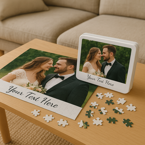 Custom Photo Puzzle with Matching Tin | Personalized Jigsaw Puzzle Gift with Printed Lid | 30–2000 Pieces | Wedding, Family, Pet Photo
