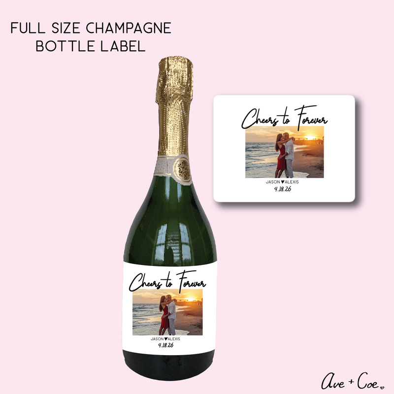 Cheers to Forever – Custom Engagement Champagne Bottle Label | Personalized Photo Label for Engagement Gift, Wedding