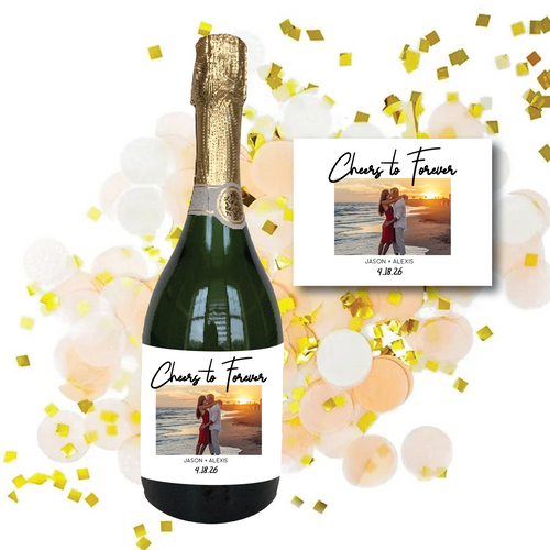 Cheers to Forever – Custom Engagement Champagne Bottle Label | Personalized Photo Label for Engagement Gift, Wedding