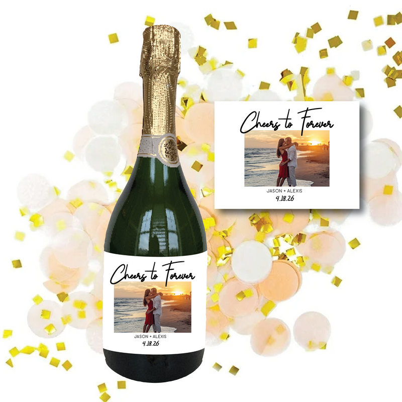 Cheers to Forever – Custom Engagement Champagne Bottle Label | Personalized Photo Label for Engagement Gift, Wedding